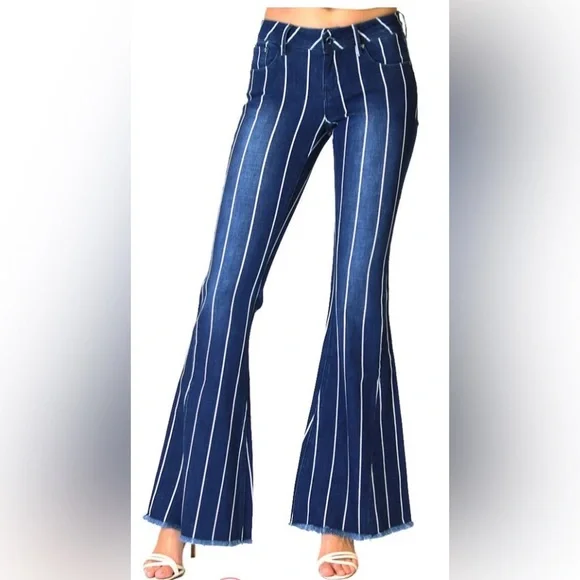 Flare/ bootcut/ bell bottom jeans w/ frayed hem striped Mid rise. Grace in LA 28 - Picture 1 of 12